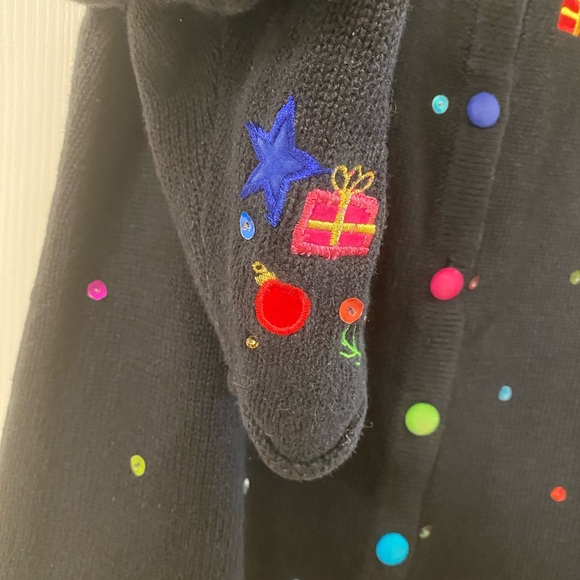Mandal Bay Festive Black Holiday Cardigan with Colorful Embellishments Size XL - Picture 9 of 16